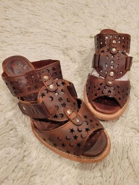 NIB Freebird Moonstar Slide Sandals Block Heel Cognac Sz 9